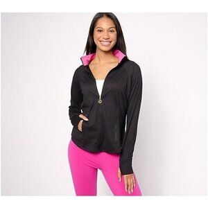 Belle Body by Kim Gravel Athletic Pop of Color Zip Jacket Black,1X